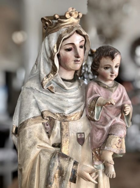 Antique polychrome Madonna and child statue c.1880