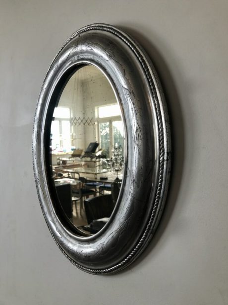 Petite 19th century French Oval Silver Gilt Mirror c.1880