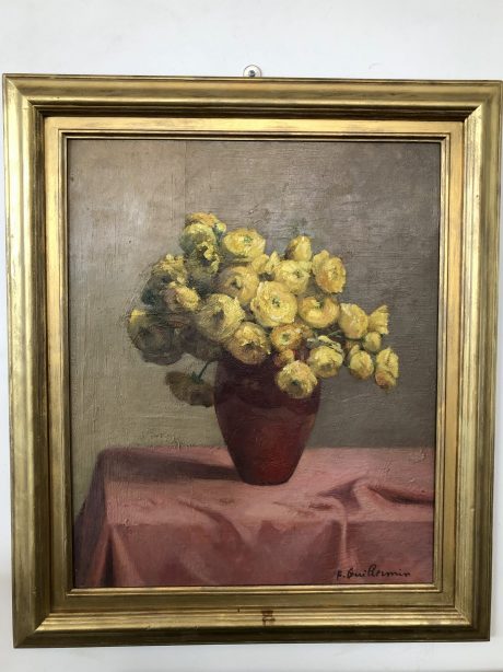Oil on panel 'Bouquet of yellow Ranunculus' signed F. Guillermin