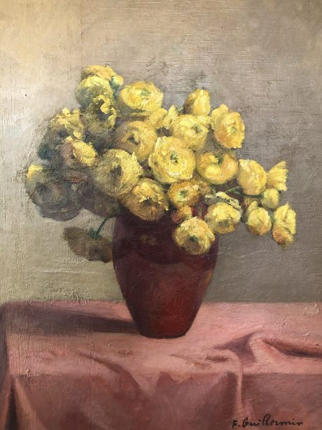 Oil on panel 'Bouquet of yellow Ranunculus' signed F. Guillermin