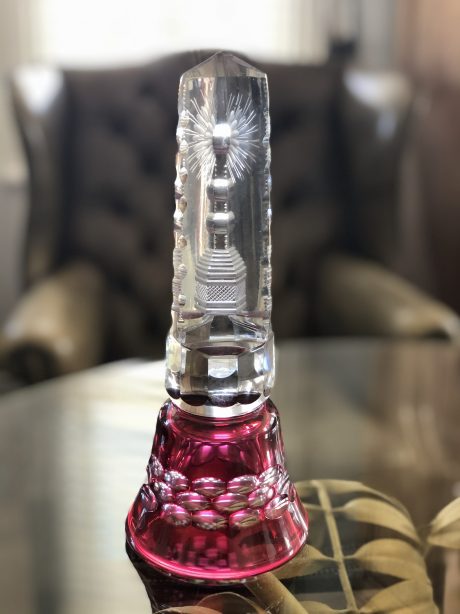 Val St Lambert cranberry crystal Obelisk