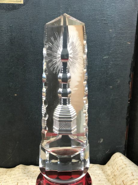 Val St Lambert cranberry crystal Obelisk