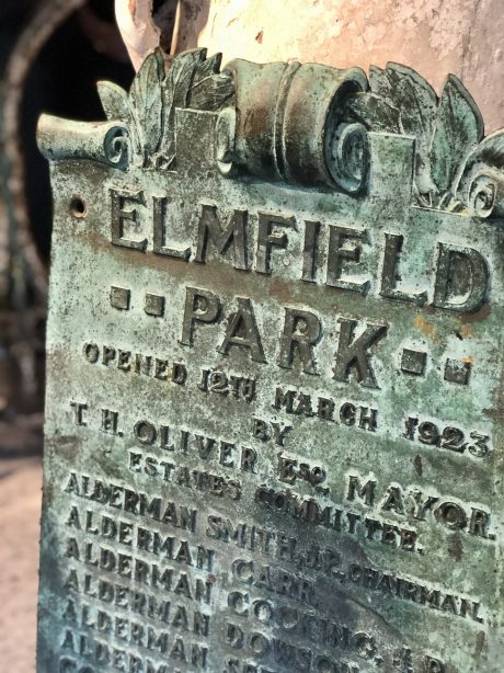 Antique Verdigris 'Elmfield park' copper sign