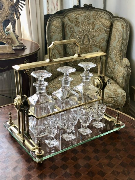 Bronze Liquor Tantalus with matching decanters and glasses c.1900