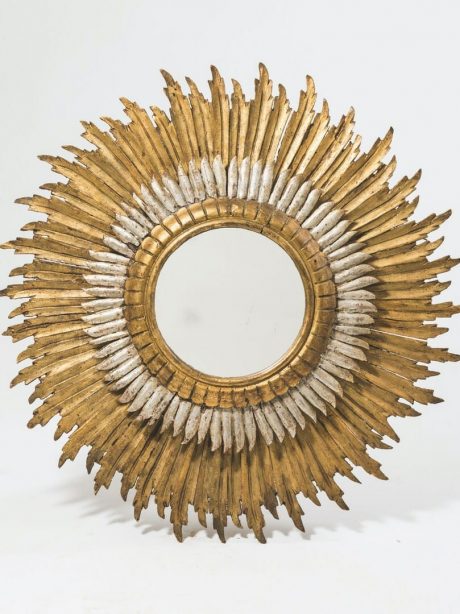 French Original Gilt wood sun mirror with silver gilt interior c.1900