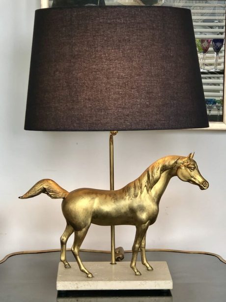 Mid-century Horse Table Lamp on Travertine