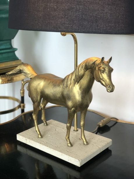 Mid-century Horse Table Lamp on Travertine