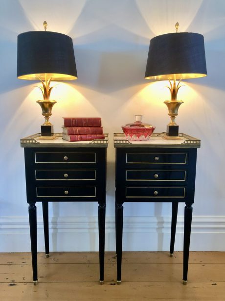 A Pair of French Louis XVI style bedside tables