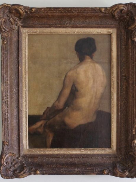 19th century oil study of a seated nude male