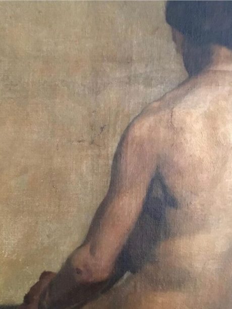 19th century oil study of a seated nude male