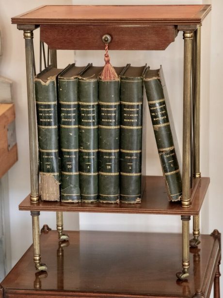 Vintage leather topped mahogany and brass bedside tables