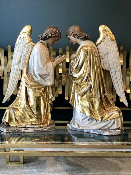 A pair of large 18th century Italian carved giltwood praying angels c.1790