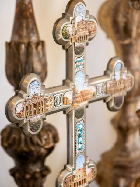 A Grand Tour Italian micromosaic standing crucifix c.1890