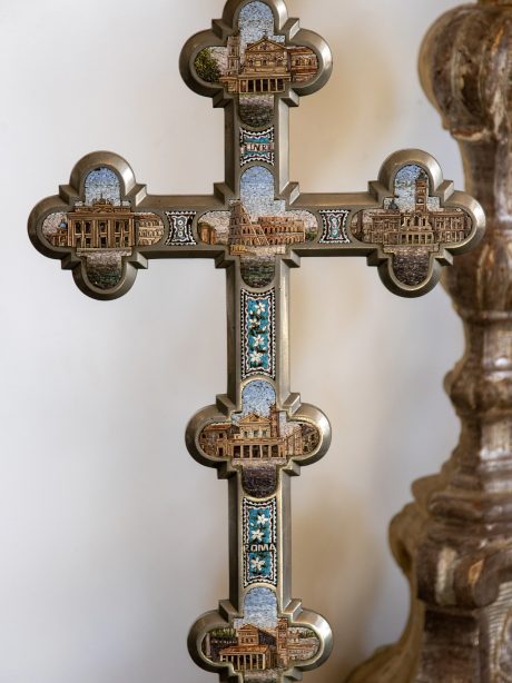 A Grand Tour Italian micromosaic standing crucifix c.1890