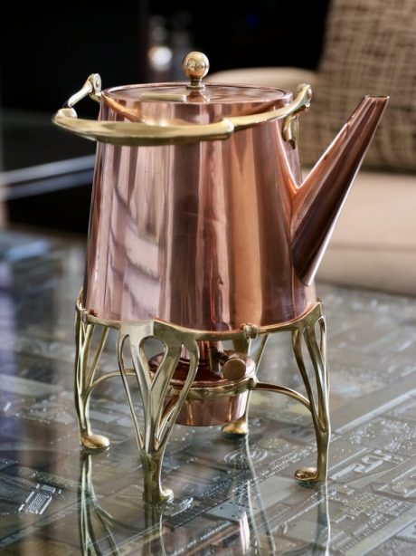 Art Nouveau copper and brass spirit kettle