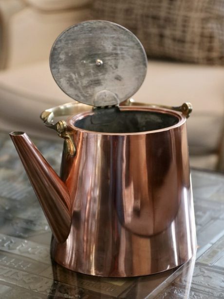 Art Nouveau copper and brass spirit kettle