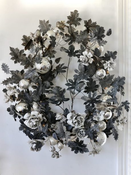 Christmas Antique Tole and Porcelain Flower Wreath