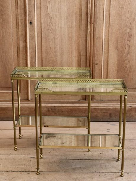 French brass and distressed mirror effect side tables c.1960