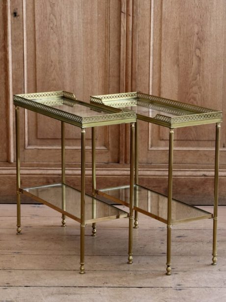 French brass and distressed mirror effect side tables c.1960