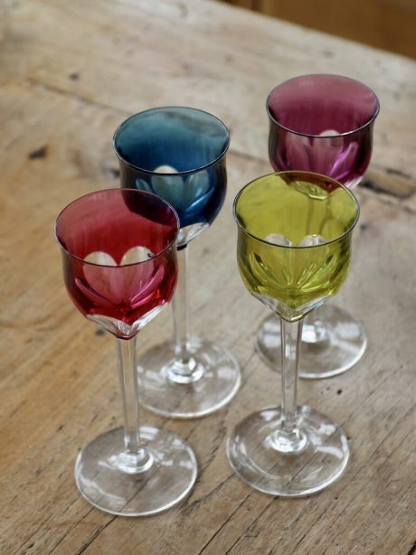 Set of eight mid century Val St Lambert crystal wine glasses