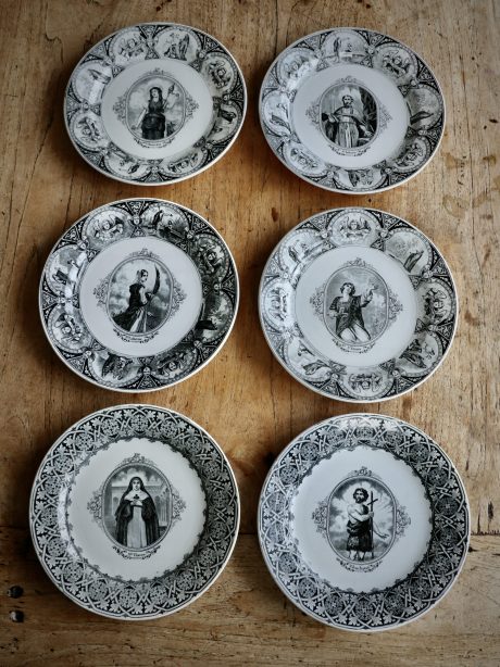 Set of Earthenware Belgian religious ceramic plates