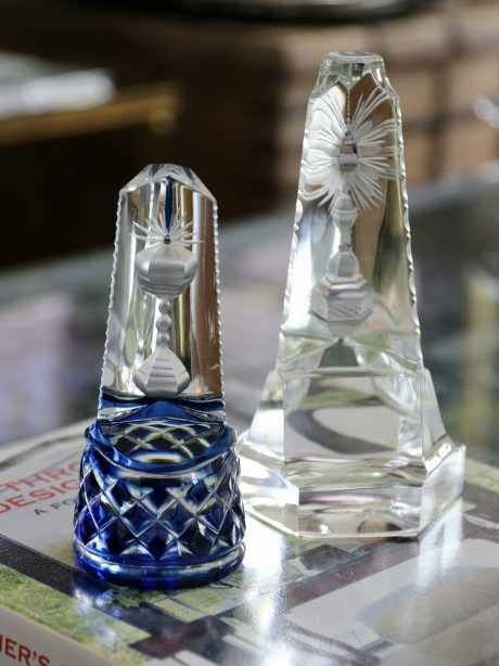 A pair of Val St Lambert obelisk paperweights