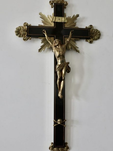 A large 19th century gilt bronze and wood crucifix