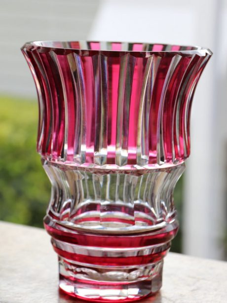 A Val St Lambert deco cranberry cut crystal vase