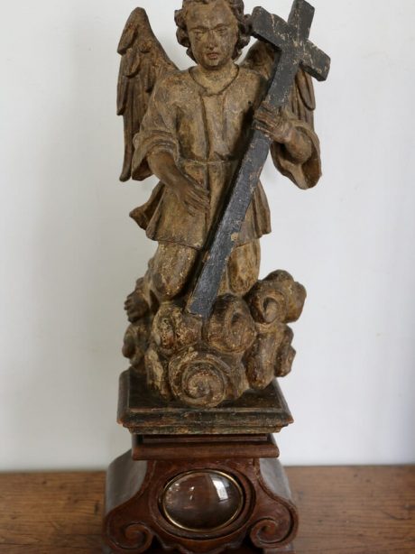 An antique reliquary wood carving of St Micheal c. 1680