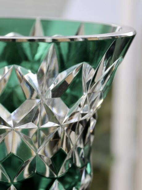 An Emerald Green Val St Lambert hand cut crystal vase