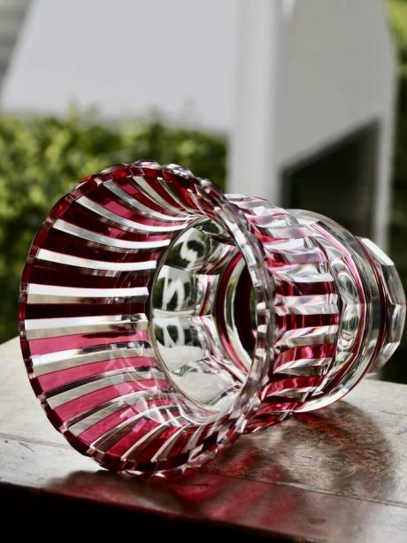 A Val St Lambert deco cranberry cut crystal vase