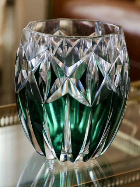 Art Deco style Val St Lambert emerald green vase