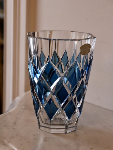 Art Deco Val St Lambert cobalt blue crystal vase