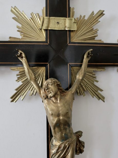 A large 19th century gilt bronze and wood crucifix