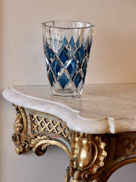 Art Deco Val St Lambert cobalt blue crystal vase