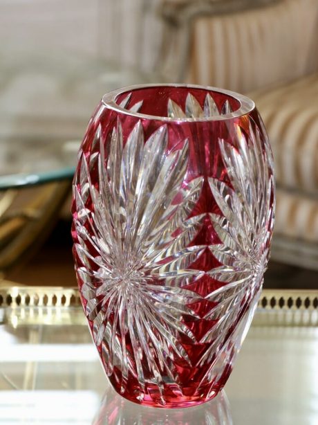 Val St Lambert cranberry crystal vase