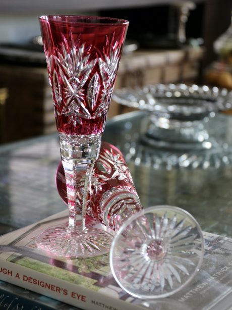 A pair of Val St Lambert crystal wedding glasses