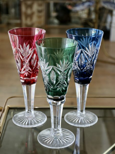 A trio of Val St Lambert coloured crystal wedding glasses