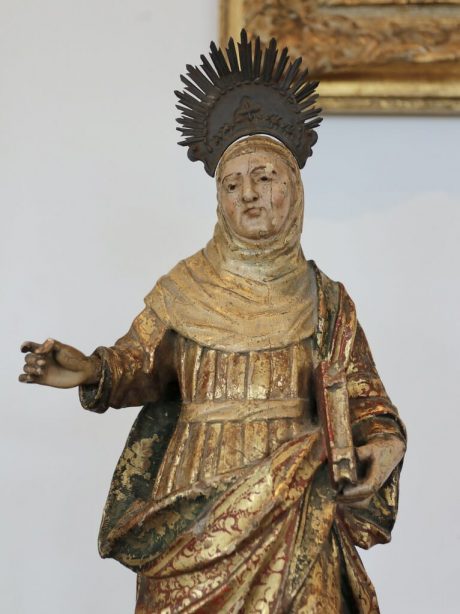 A Spanish antique hand carved wooden statue of St Theresa