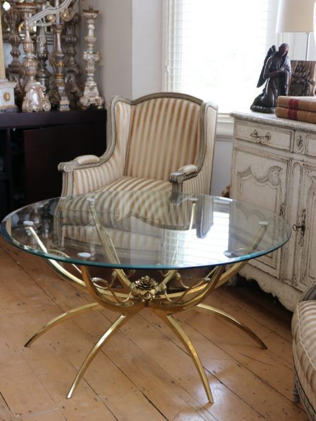 Hollywood Regency brass lotus flower coffee table