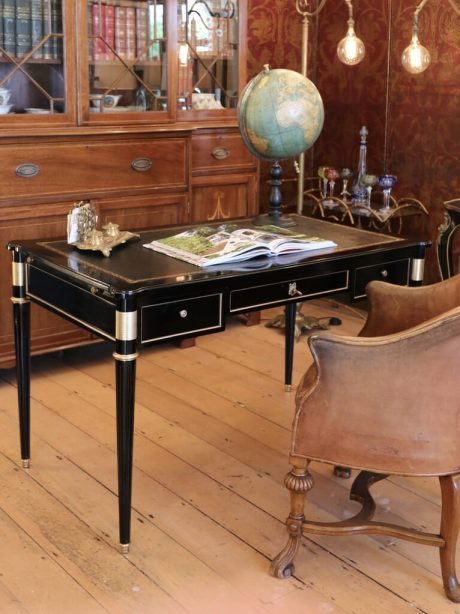 Ebonised mid century Louis XVI style mahogany desk