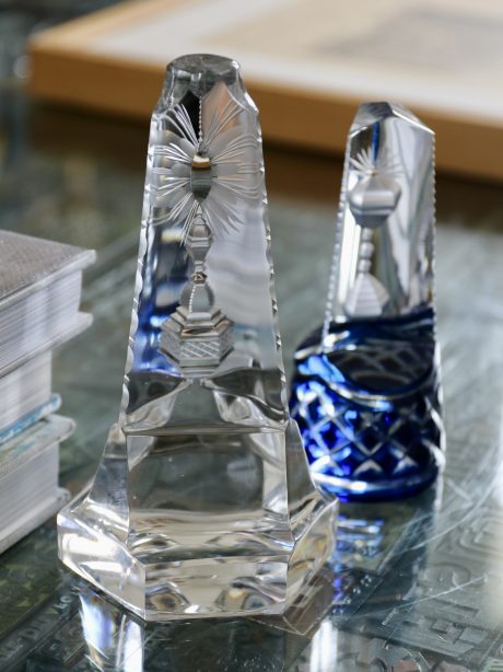 A pair of Val St Lambert obelisk paperweights