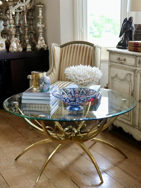 Hollywood Regency brass lotus flower coffee table