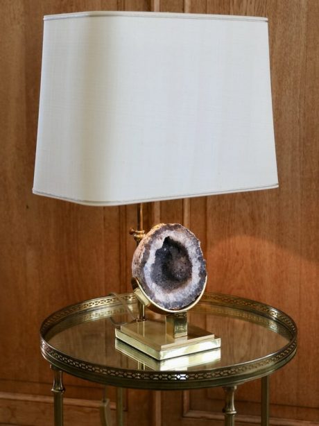 A brass and agate stone table lamp c.1970