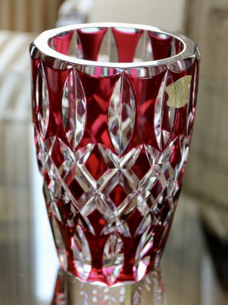 Val St Lambert cranberry cut to clear crystal vase