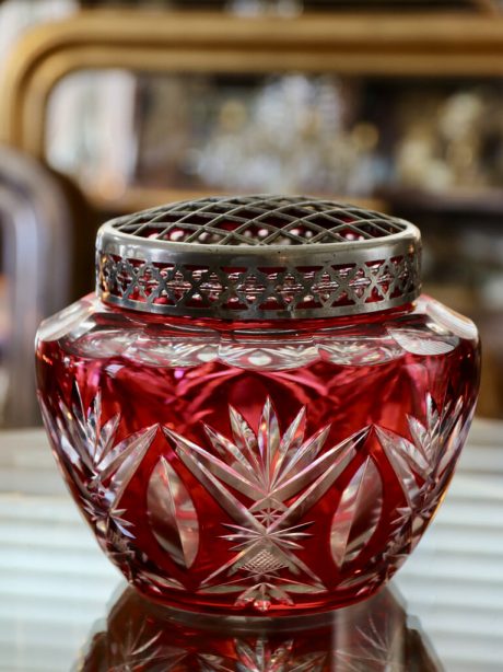 Val St Lambert cranberry crystal Pique Fleurs vase c.1930