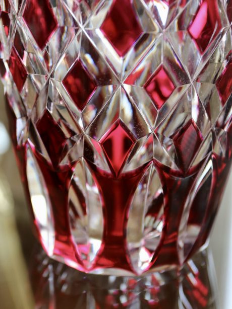 Val St Lambert cranberry cut to clear crystal vase