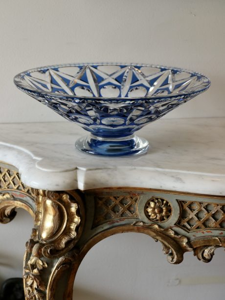 Val St Lambert cobalt blue crystal pedestal dish