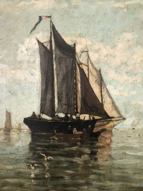 Antique Marine oil painting from Belgium in original gilded frame