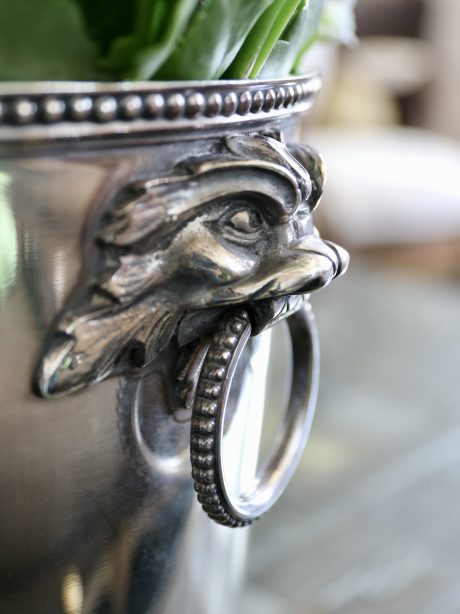 French Ercuis champagne bucket with Foo dog handles